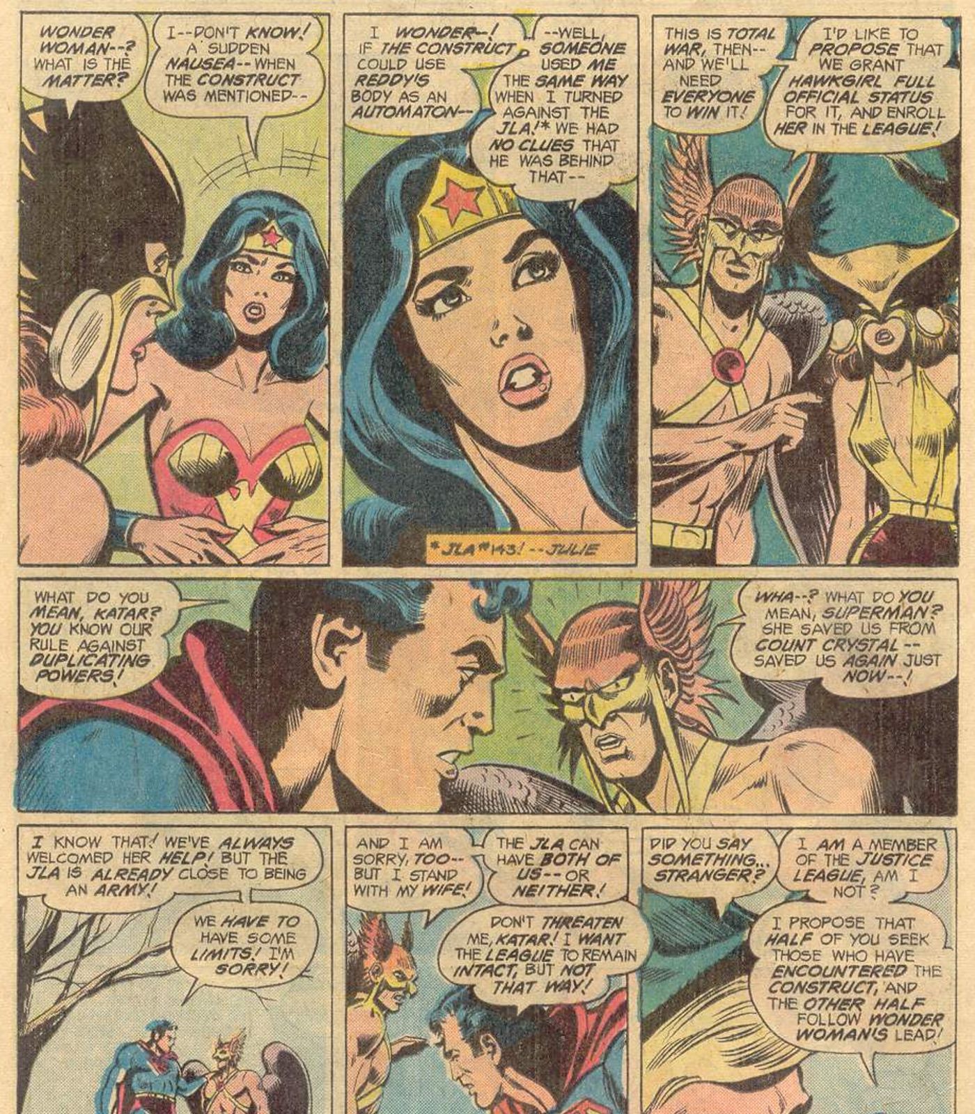 Superman rejects Hawkgirl from Justice League in JLA #146