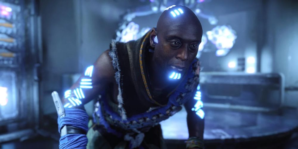 Sylens leans over a console in Horizon Forbidden West