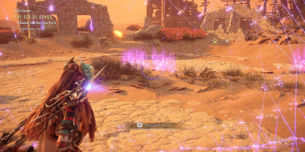 Aloy prepares for a desert battle in Horizon Forbidden West