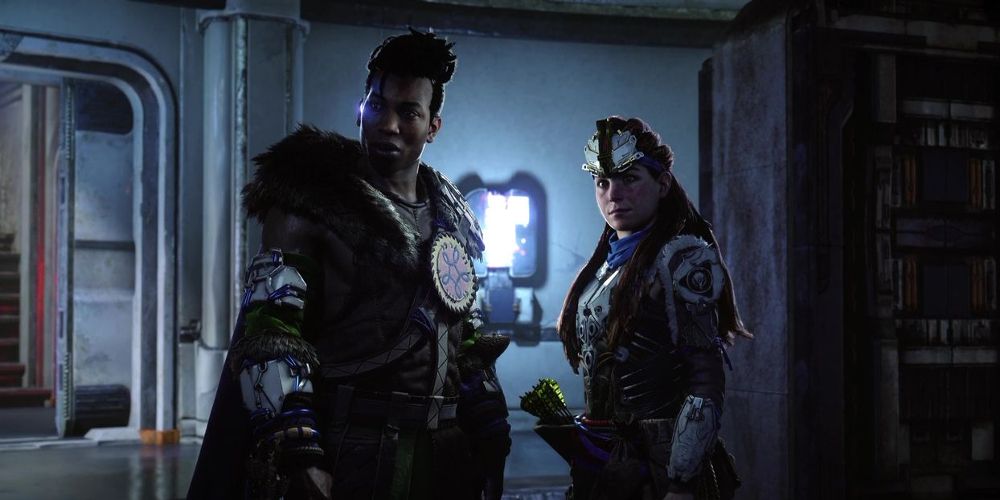 Varl and Aloy meet at the base in Horizon Forbidden West