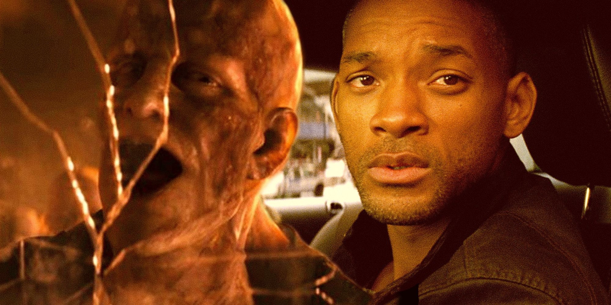 Composite image of a Darkseeker and Will Smith in I Am Legend