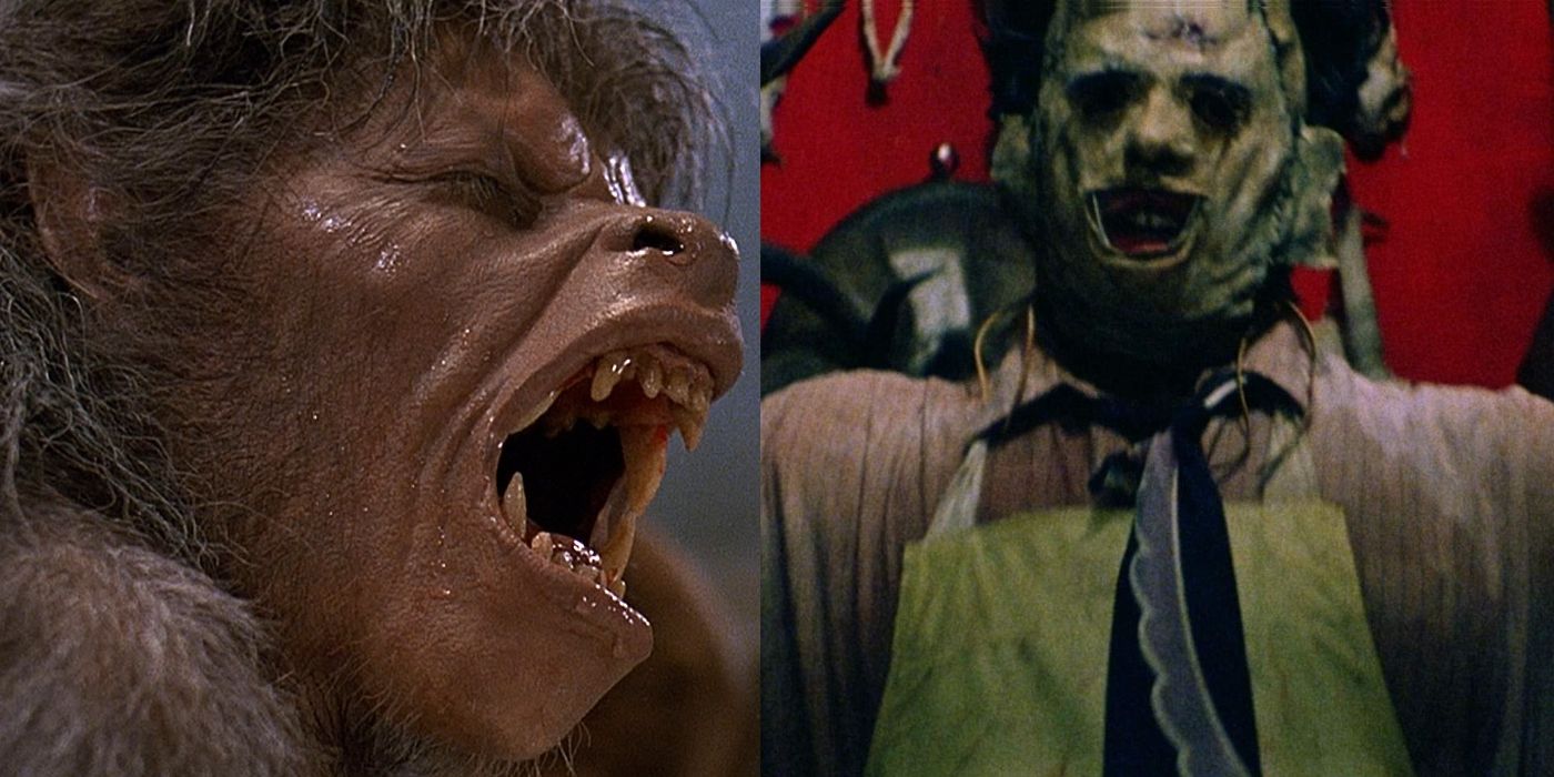 Werewolf transforms in American Werewolf in London and Leatherface wears a mask and apron in The Texas Chainsaw Massacre