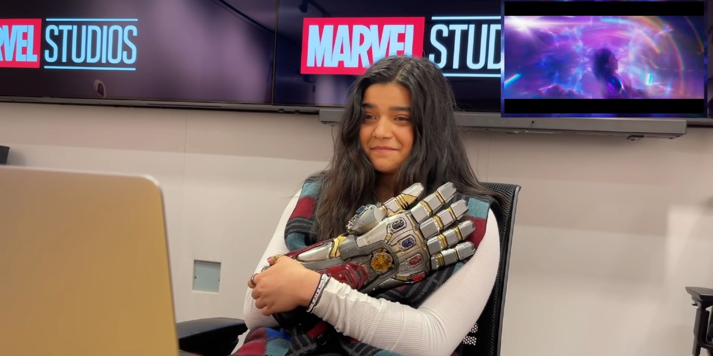 Iman Vellani reacts to Ms. Marvel trailer wearing the Nano Gauntlet