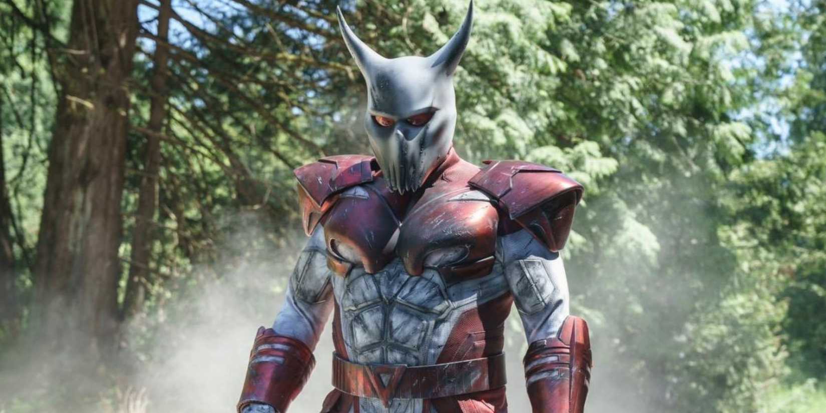 image from Peacemaker featuring Peacemaker's father in his supervillain suit as the White Dragon
