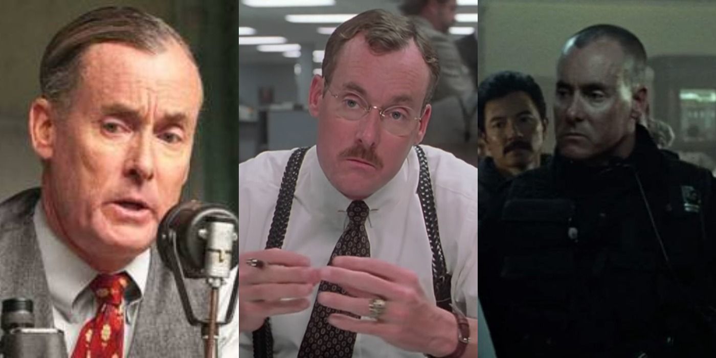 Collage of John McGinley in Se7en, 42, and Office Space.