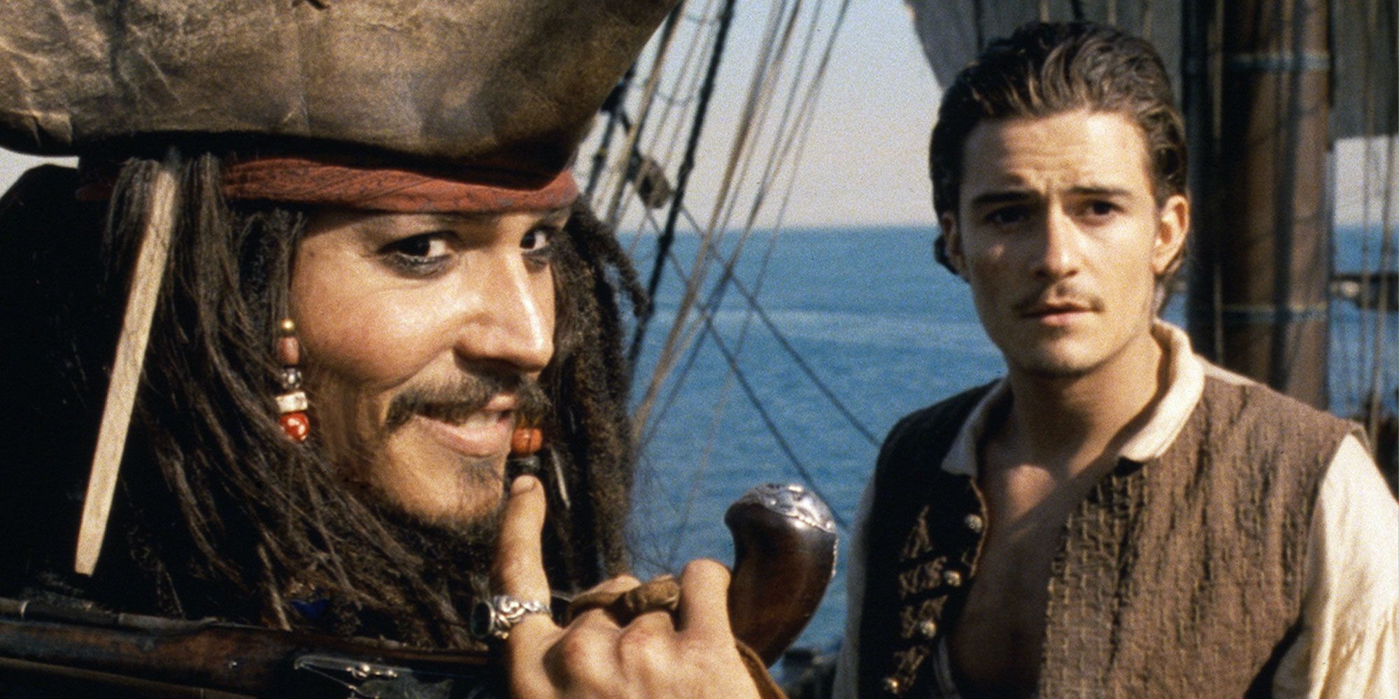 Johnny Depp and Orlando Bloom in Pirates of the Caribbean