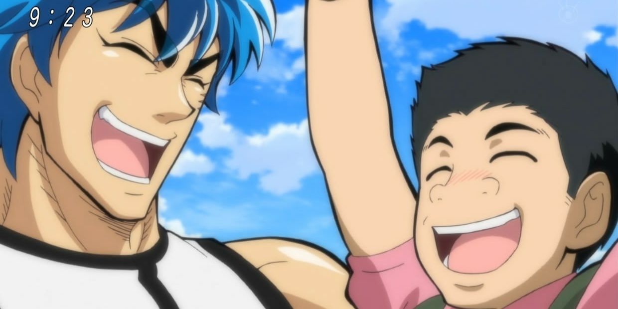 Toriko and Komatsu celebrating in Toriko