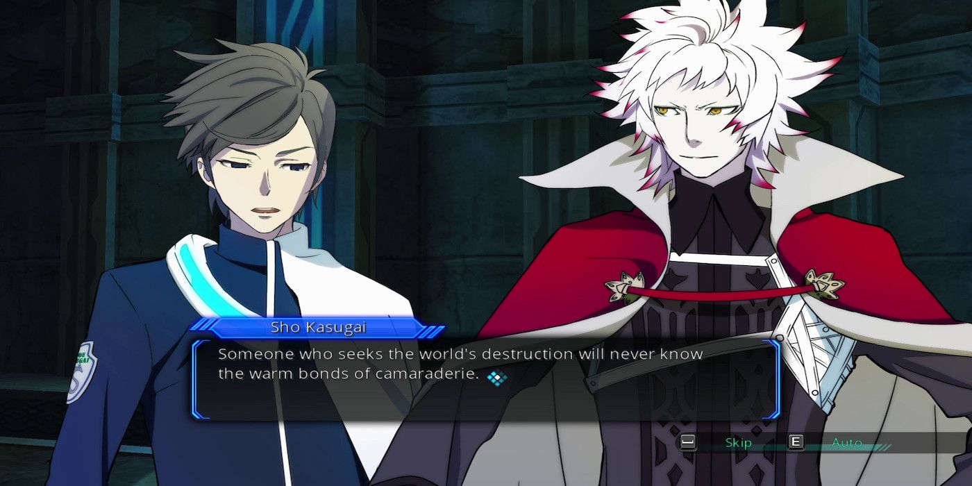 A screenshot of Sho and The End talking in the game Lost Dimension