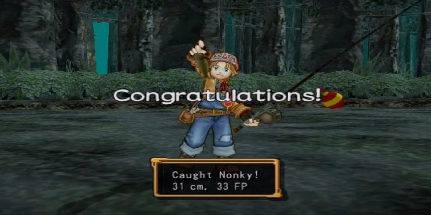 Max, one of the deuteragonists in Dark Chronicle (Dark Cloud 2), catching a fish