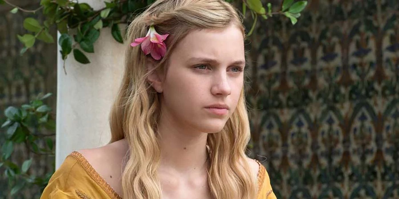 Myrcella from Game of Thrones, with a clip in her blonde hair.