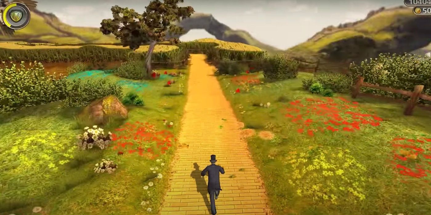 Oscar Diggs running along the yellow brick road in the Temple Run spin off game Temple Run: Oz