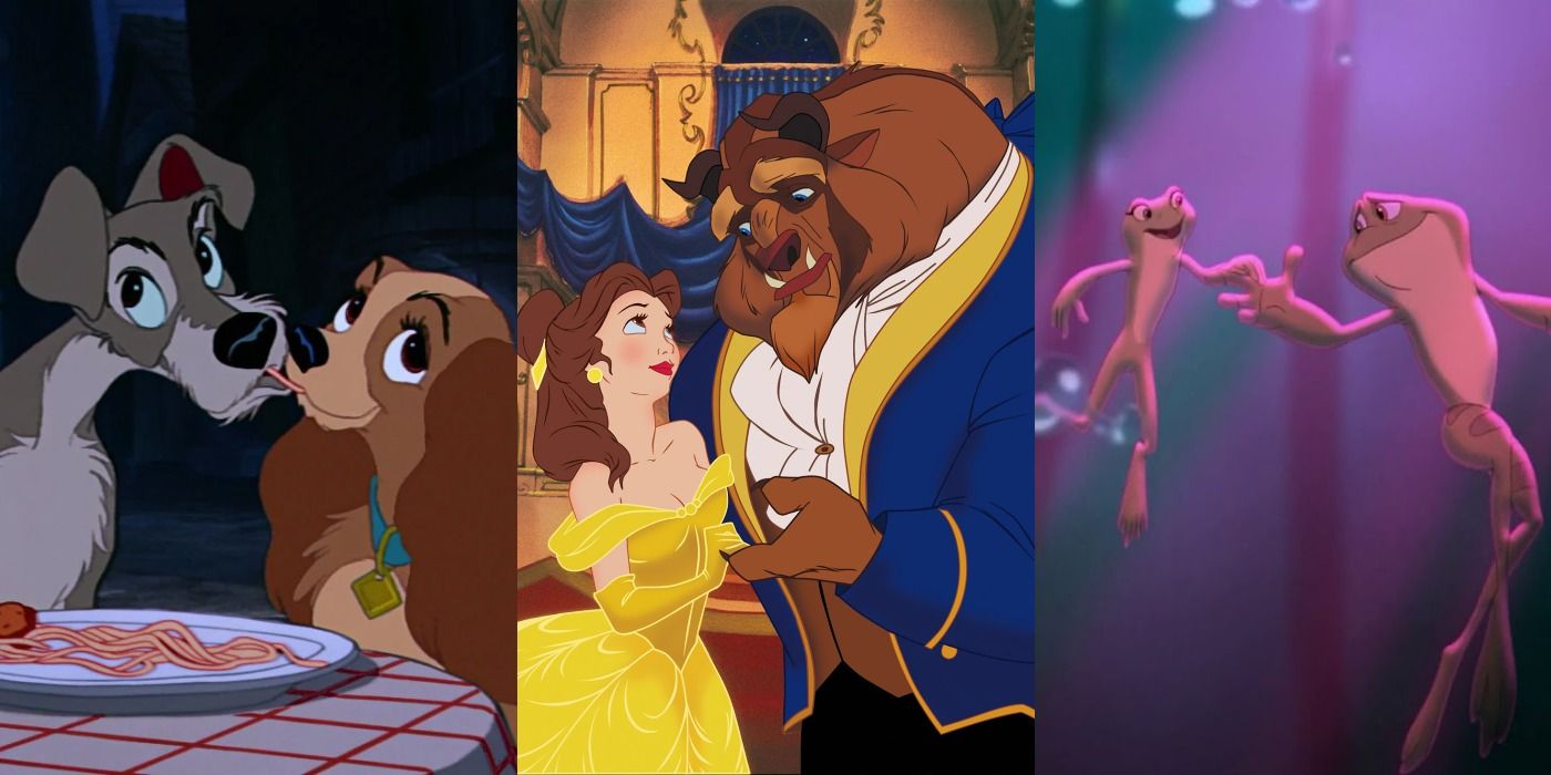 Split image of Lady and the Tramp, Beauty and the Beast and Princess and the Frog