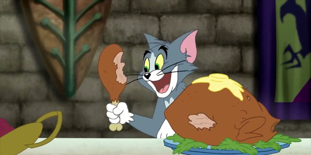 Tom eating turkey in the cartoon