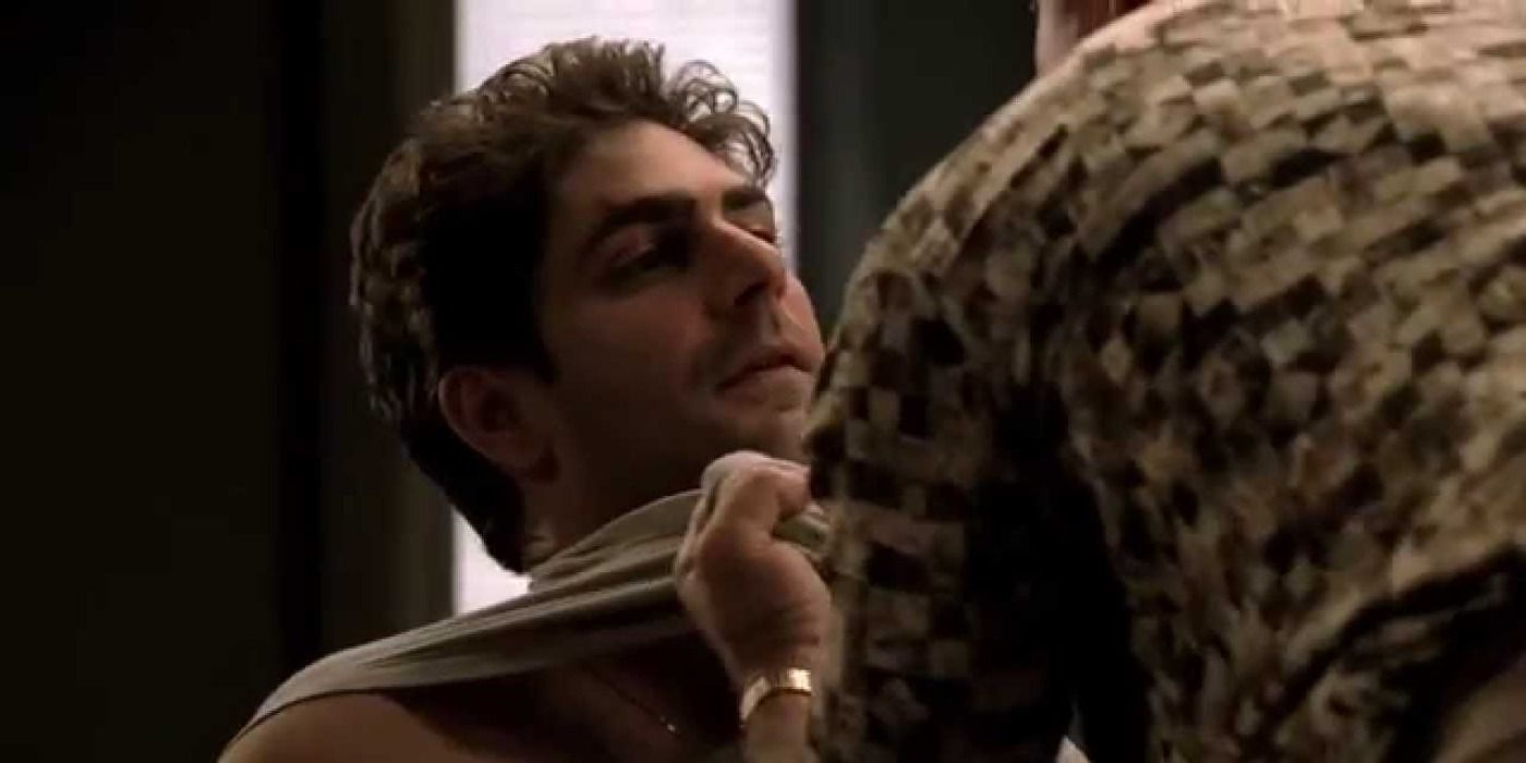 Chris getting grabbed by Paulie in The Sopranos