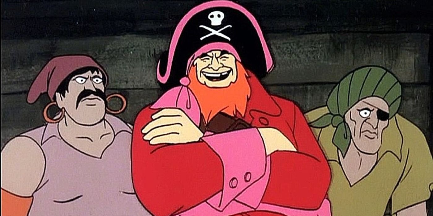 Redbeard laughing with his henchmen in Scooby Doo Where Are You