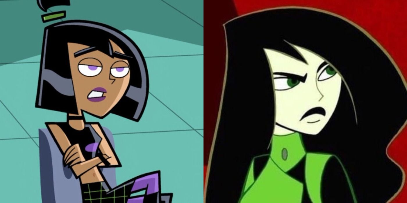 Sam with her arms crossed on left and Shego frowning on right