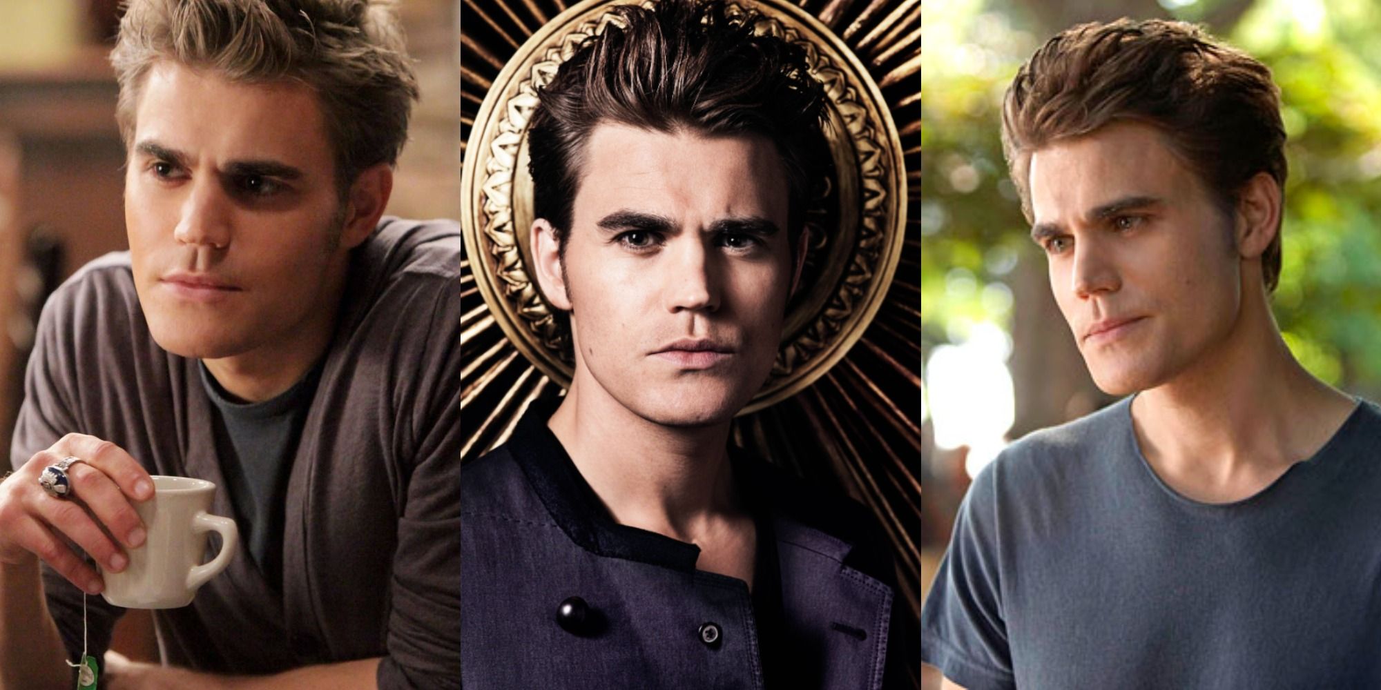 Three side by side characters of Stefan in Vampire Diaries.