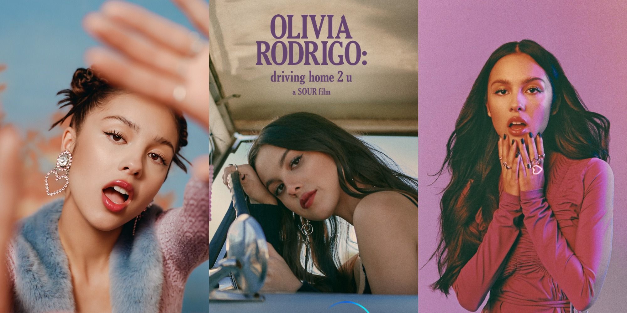 Split image of Olivia Rodrigo three times
