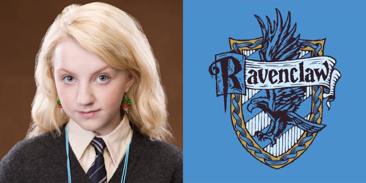 Split image of Luna Lovegood and the Ravenclaw Crest from Harry Potter