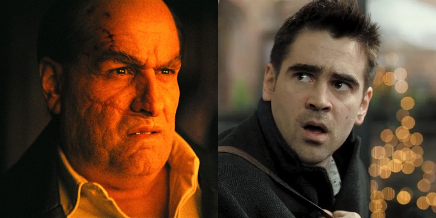 Split image of Colin Farrell in The Batman and In Bruges