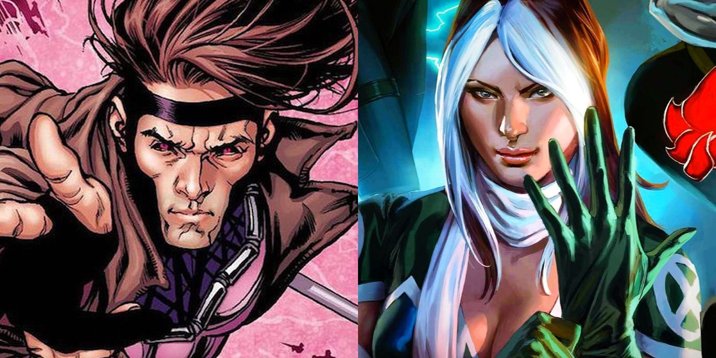 Split image of Gambit and Rogue in X-Men comics