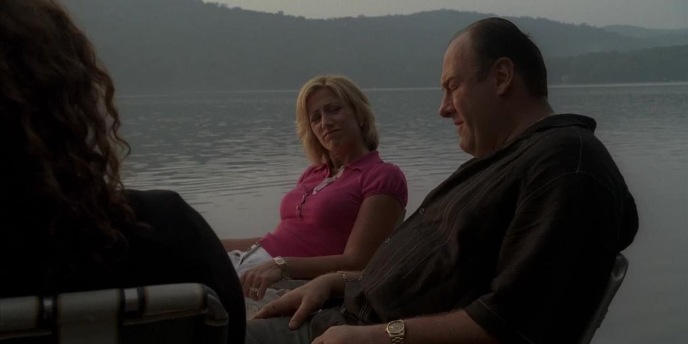 Tony and Carmela sitting on the water in The Sopranos