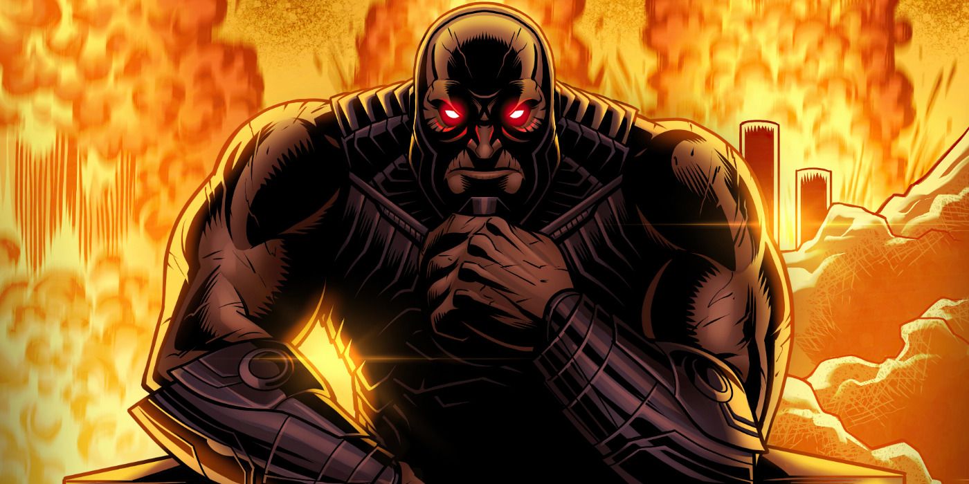 Darkseid on his throne with fire behind him