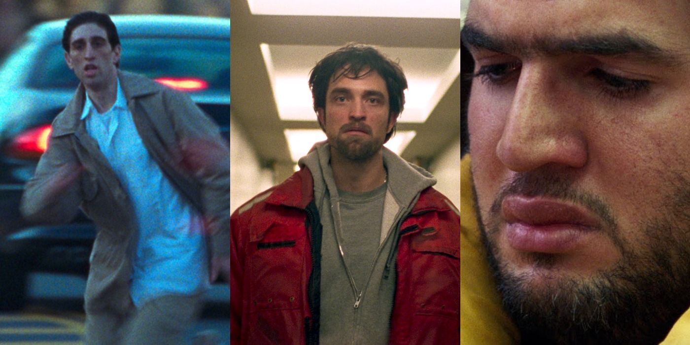 Collage of Robbert Pattinson, Buddy Duress, and Benny Safdie in Good Time.