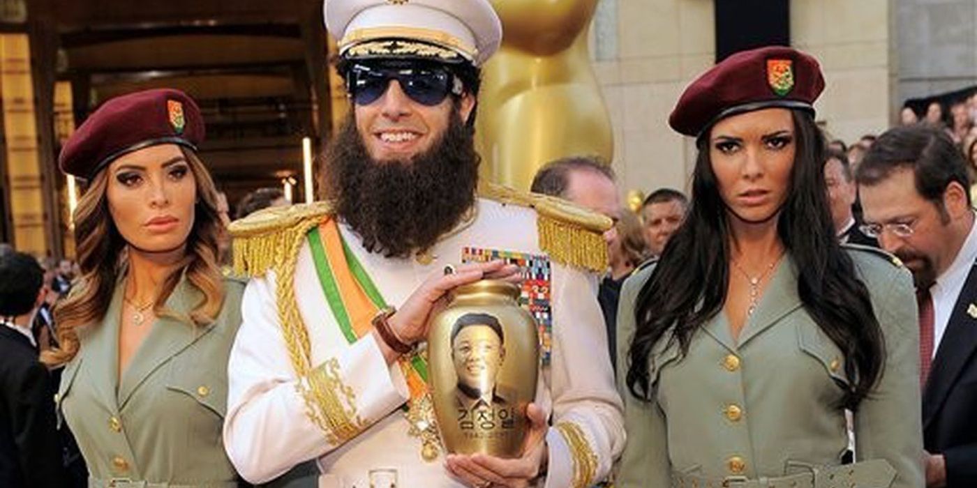 Sacha Baron Cohen holding &quot;Kim Jong-il&rsquo;s ashes&quot;