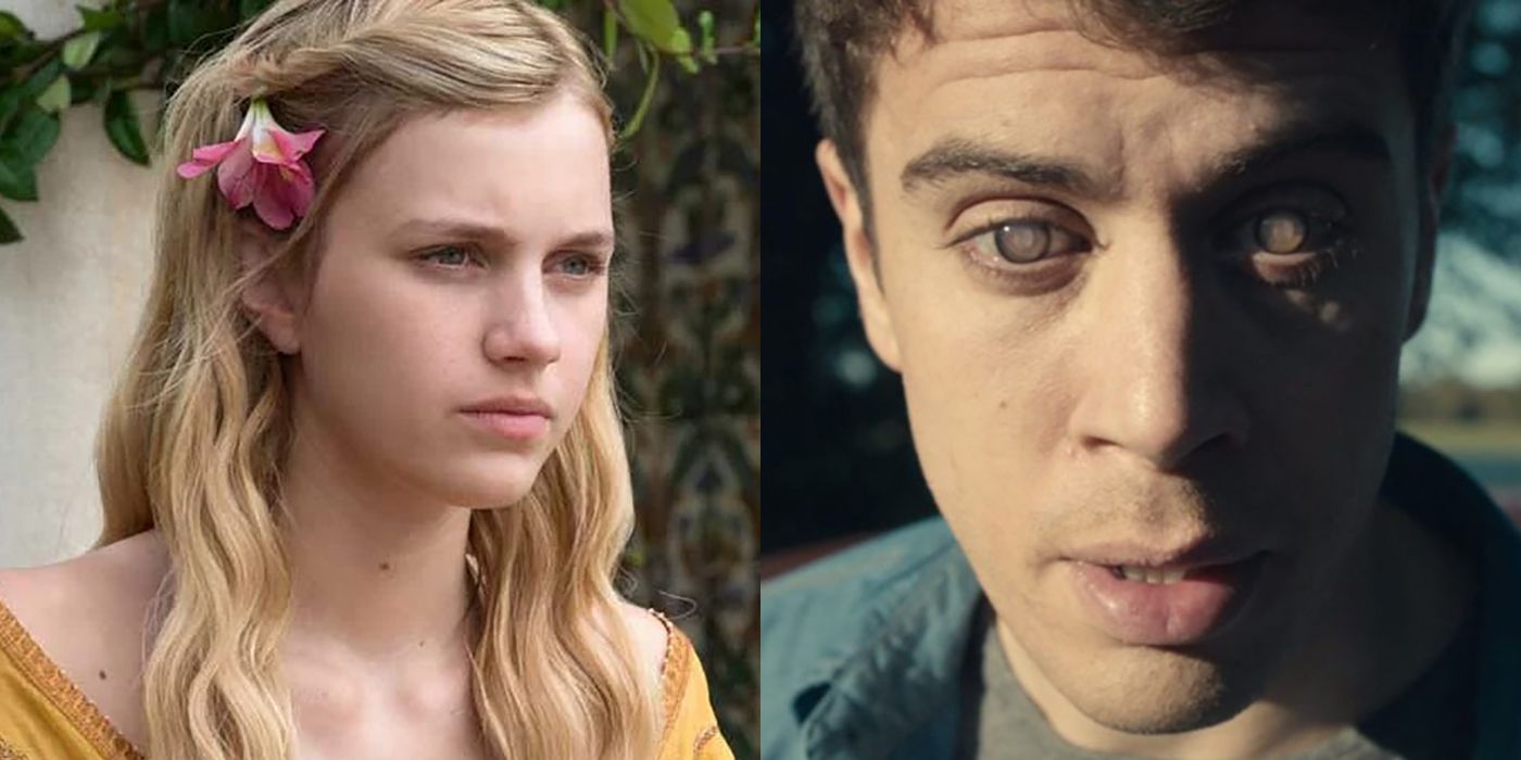 Split image of Myrcella from Game of Thrones and a man with his eyes glazed over as cameras in Black Mirror.