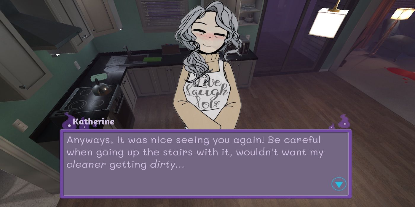 One of the ghosts, Katherine, talking to the player in the game Spirit Cleaning
