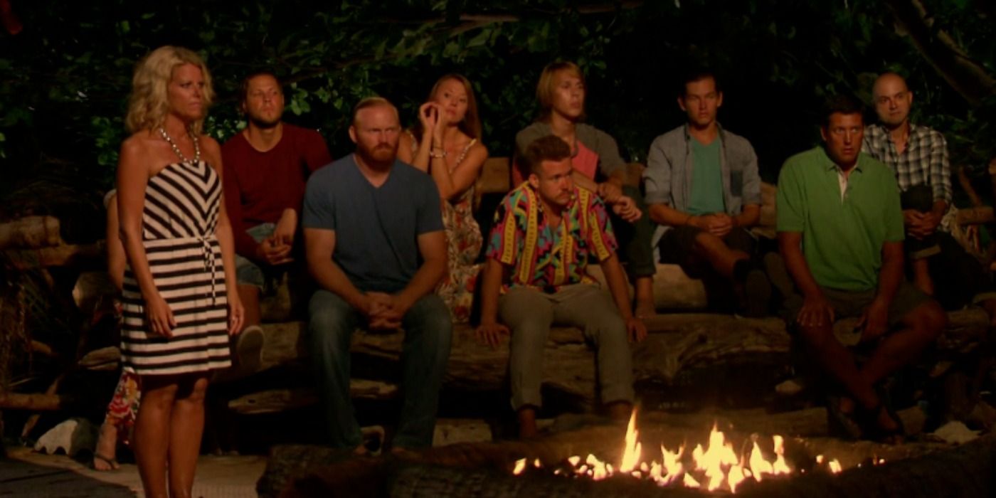 The jury for season 33 of Survivor addressing the final contestants