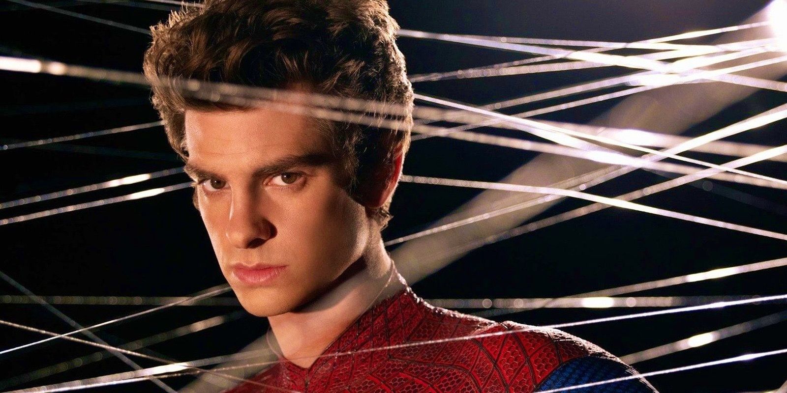 Andrew Garfield looks through webs as Spider-Man from The Amazing Spider-Man