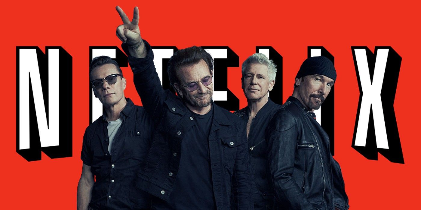 the band U2 in front of the netflix banner