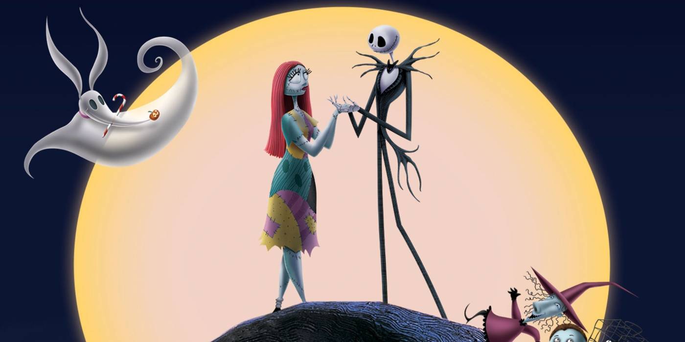 Jack e Sally com a lua atrás deles em The Nightmare Before Christmas.