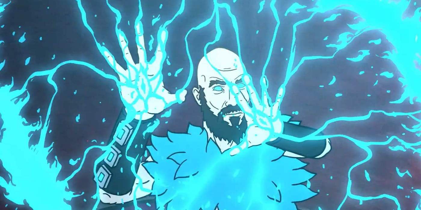 A wizard shoots blue lightning in The Spine of Night