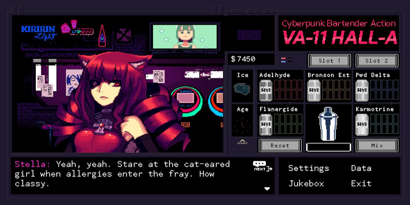 A screenshot from the game VA-11 Hall-A: Cyberpunk Bartender Action