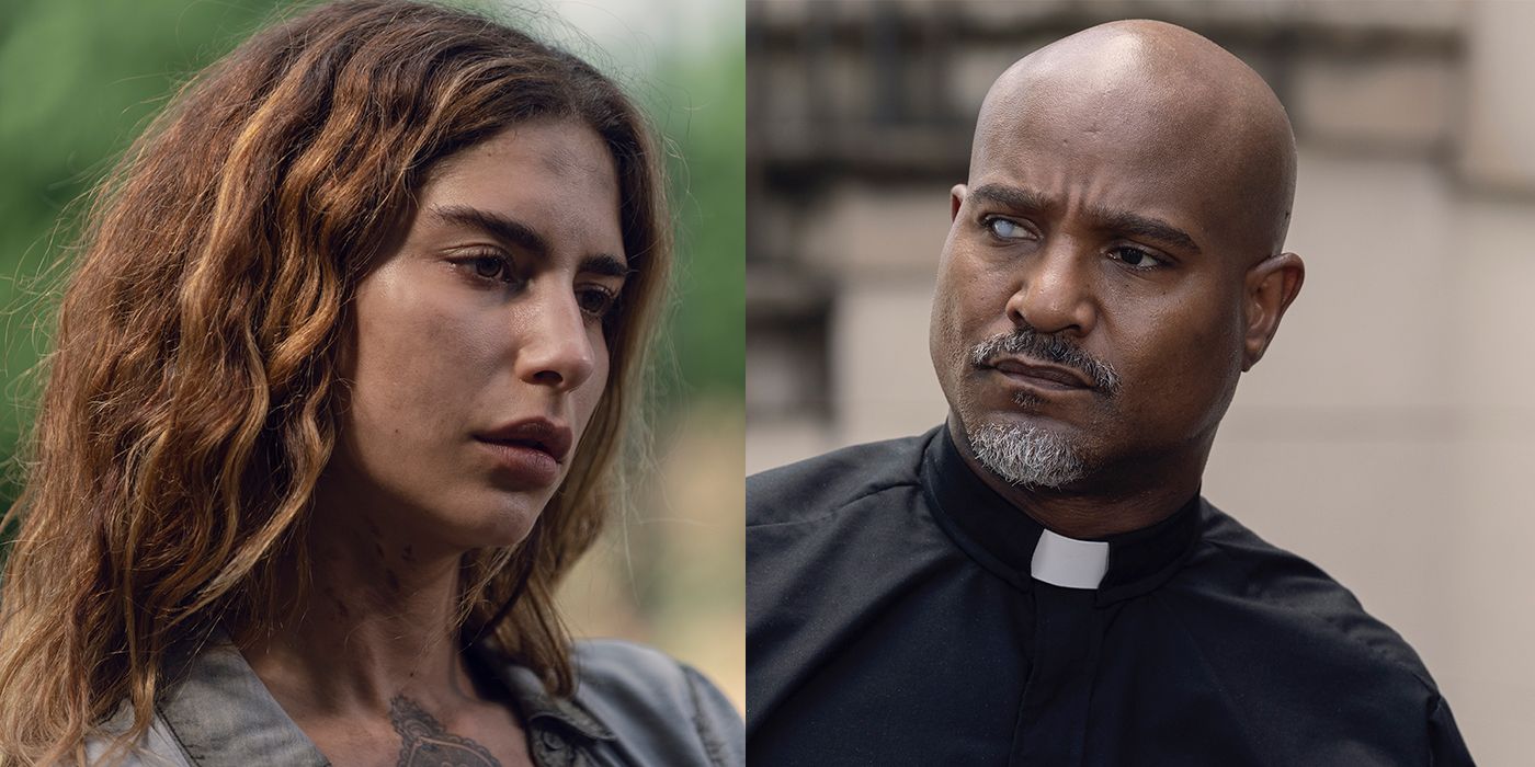 Split image of Magna and Father Gabriel on The Walking Dead.