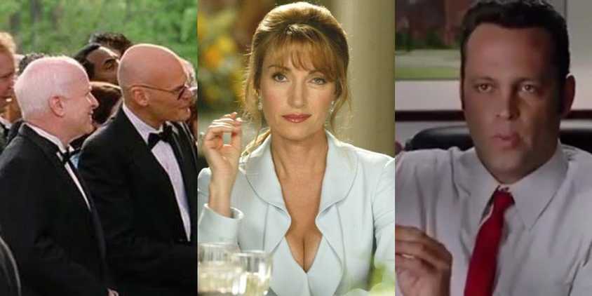 Collage of John McCain, Vince Vaughn, and Jane Seymour in Wedding Crashers.