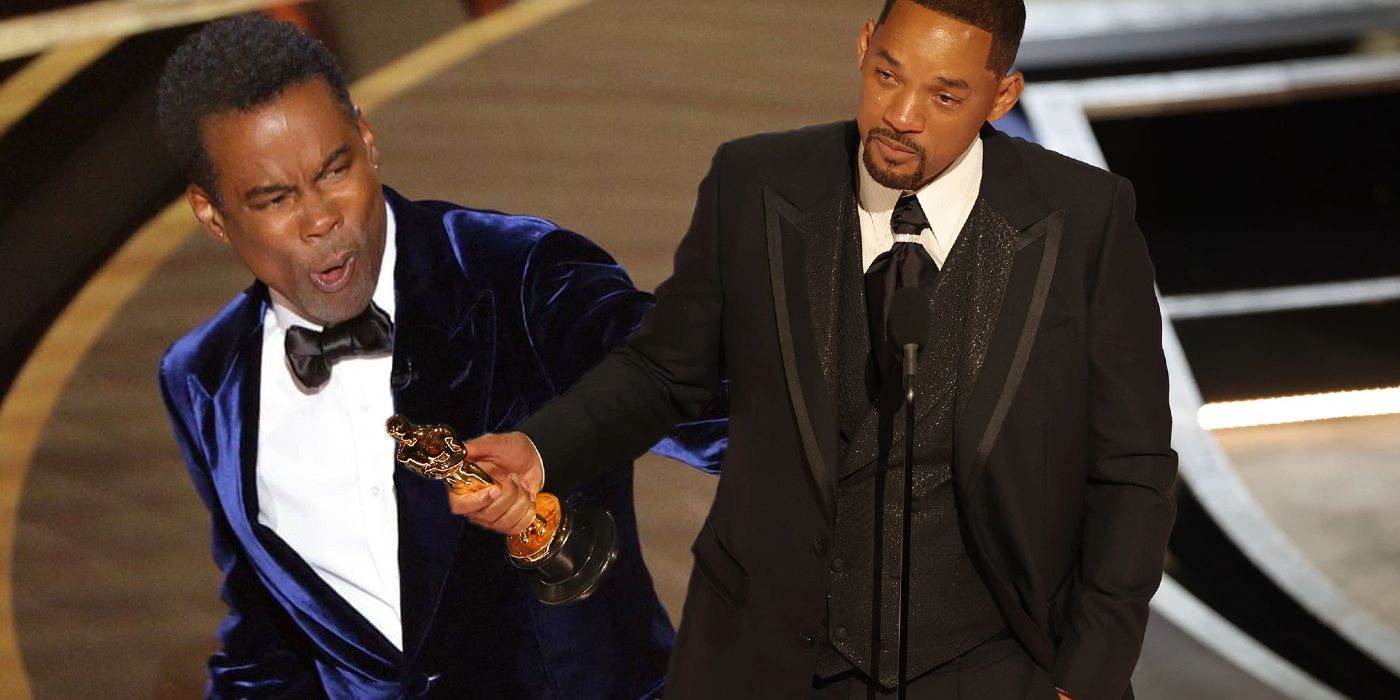 Blended image: Chris Rock and Will Smith at the Oscars 2022