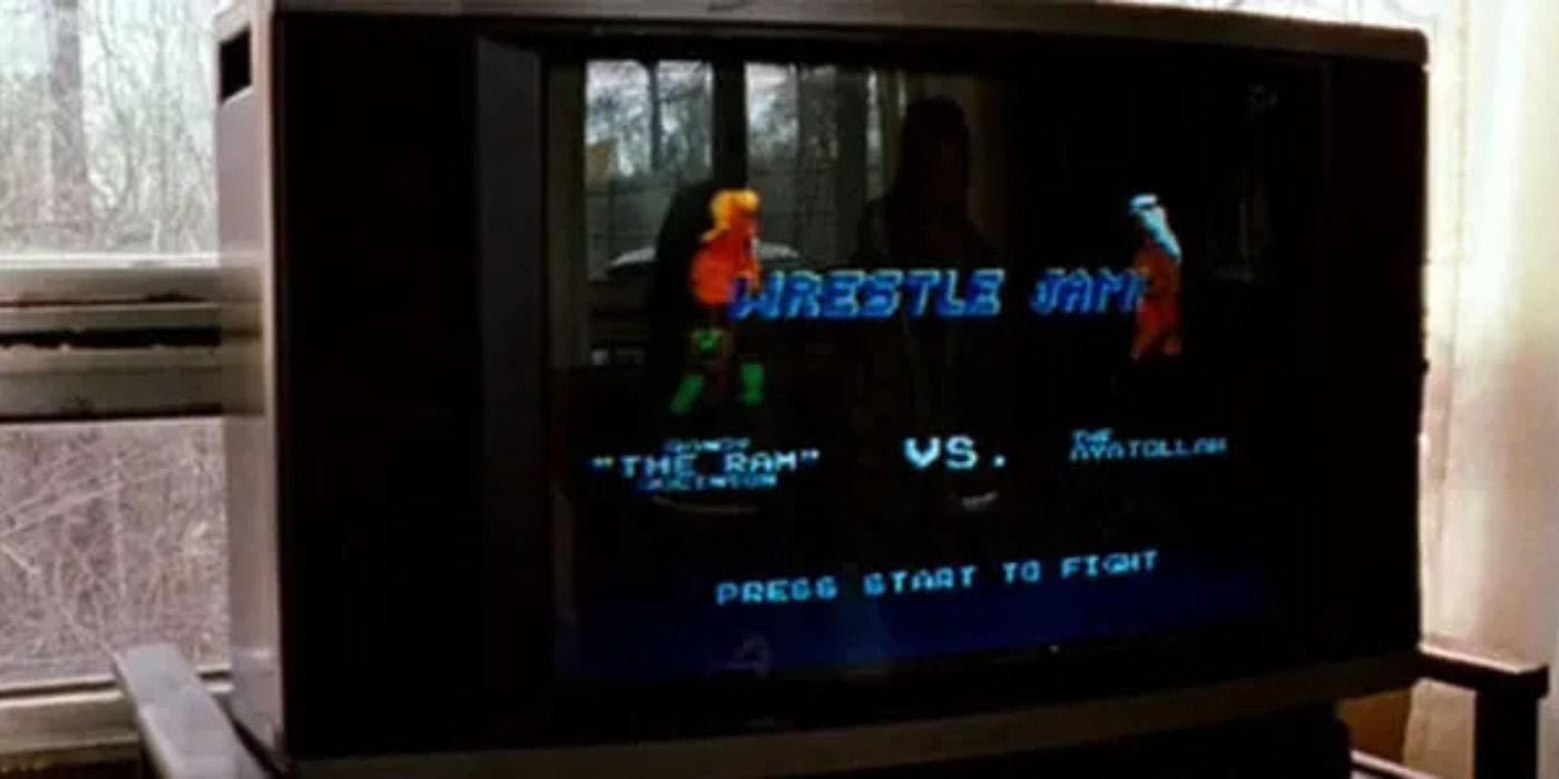 A Tv with the loading screen to Wrestle Jam 88 from The Wrestler.