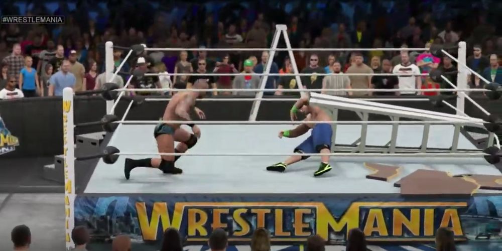 John Cena attacked by a ladder in WWE 2K15 glitch