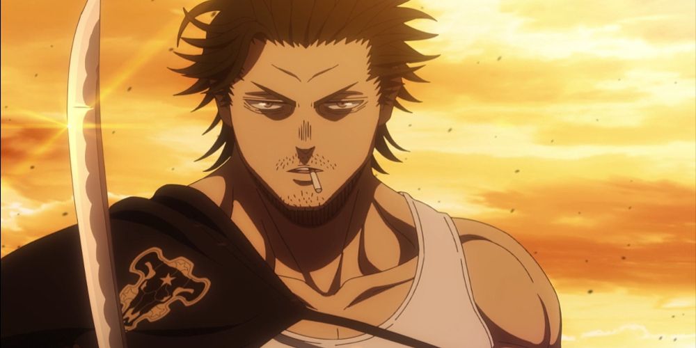 Yami holds a sword at sunset in Black Clover