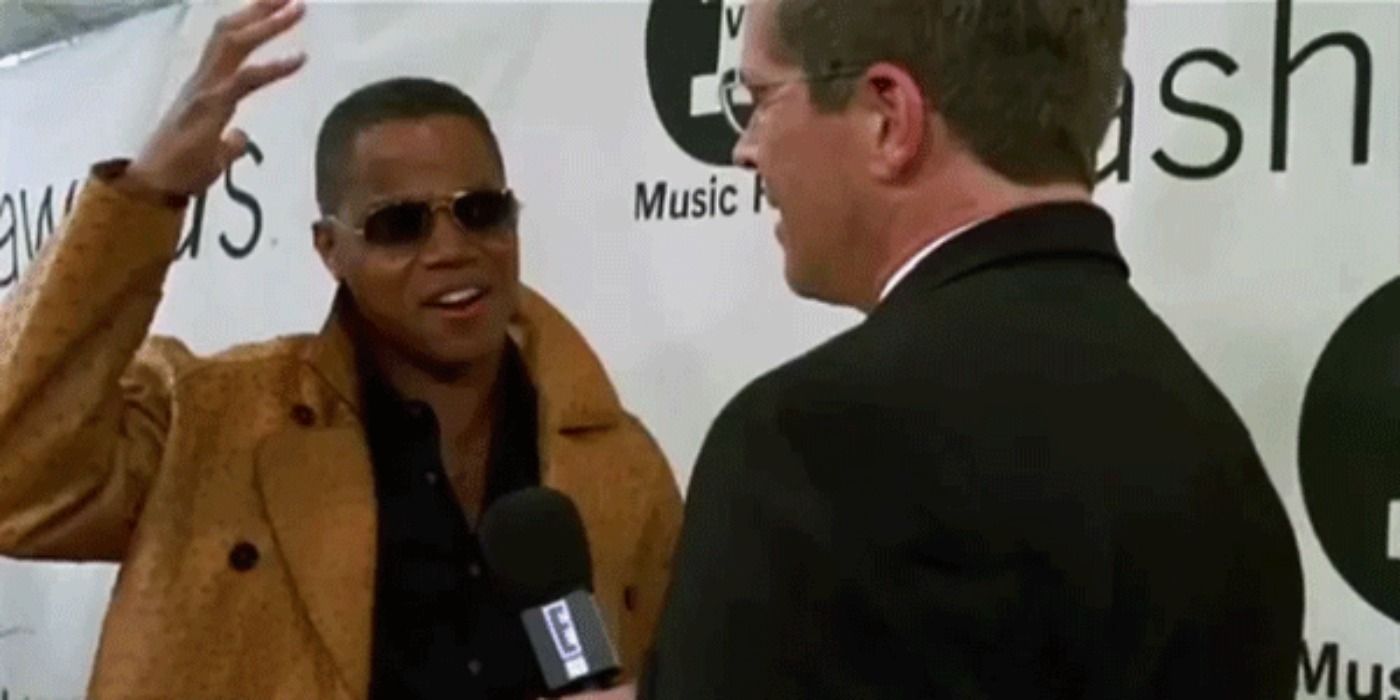 Cuba Gooding Jr. being interviewed during Zoolander.