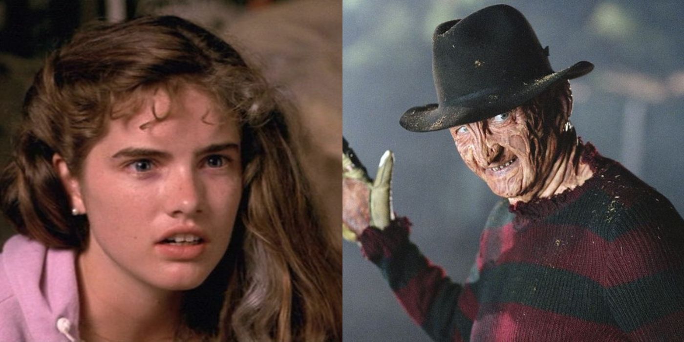 Split image of Nancy Thompson and Freddy Krueger in A Nightmare On Elm Street