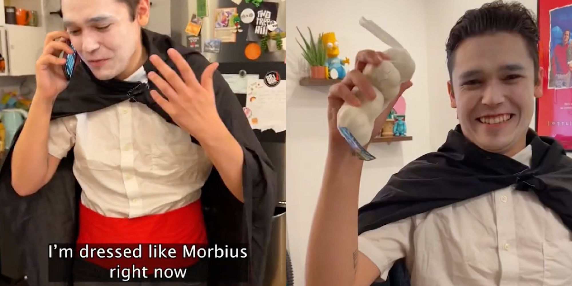 A TikToker dressed as Dracula to see Morbius in a skit