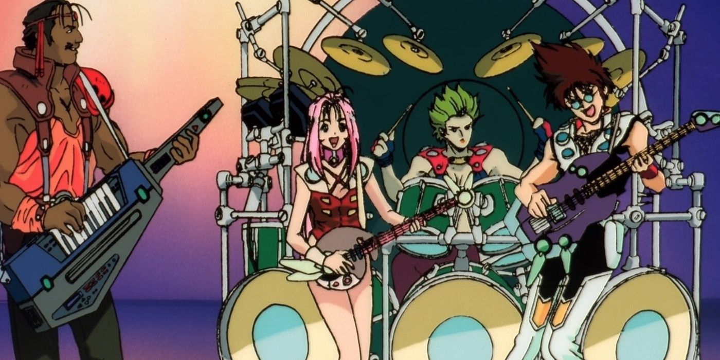 A band playing music together in Macross 7