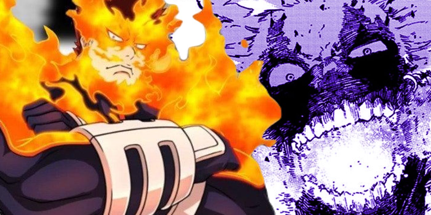 A collage of Endeavor from the anime and Dabi from the manga.