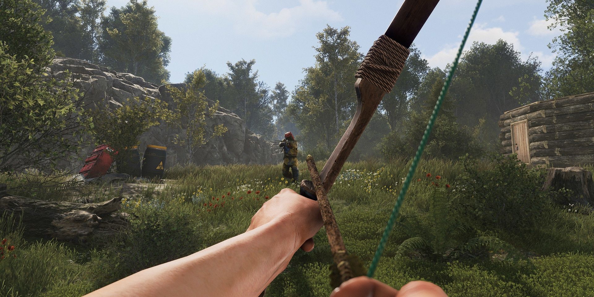 A man points a bow and arrow in Rust 