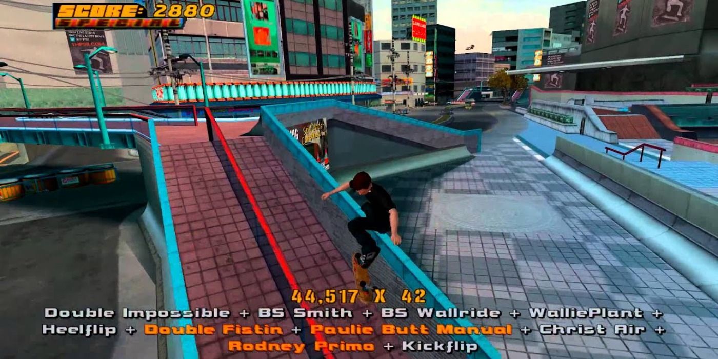 A player grinds down a rail in kyoto in Tony Hawk's Underground 2